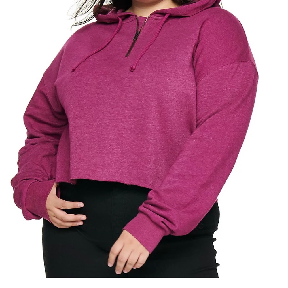 Plus Size junior Quarter Zip Cutoff Fleece Hoodie